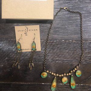 Shari Dixon handmade Earrings & Necklace Set Pressed Flowers
